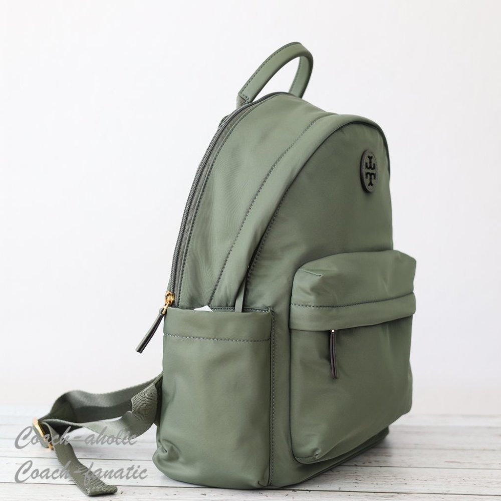 NWT Tory Burch Ella Logo Dual Zip Compartment Nylon Backpack in Palm Leaf - Picture 4 of 11